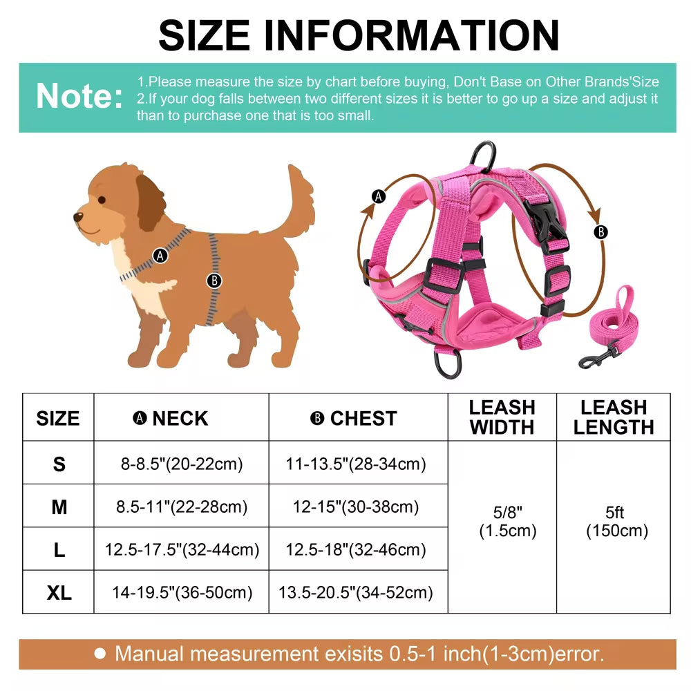 Reflective Mesh Nylon Dog and Cat Harness with Leash Set for Small to Medium Breeds, including Bulldogs and Pugs