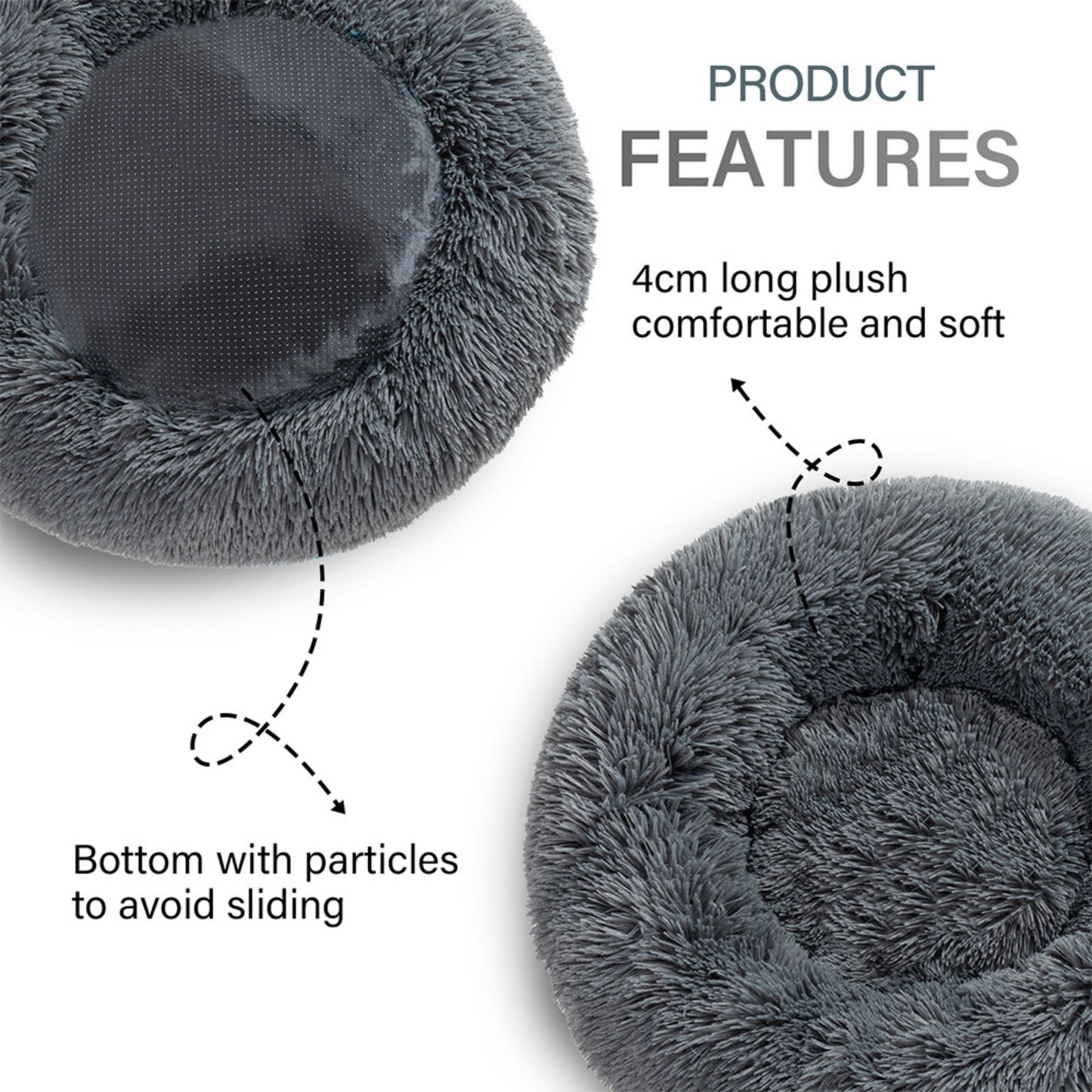 Premium Plush Donut Dog Bed - Warm, Soft, and Washable Pet Cushion for Dogs and Cats - Available in Small and Large Sizes