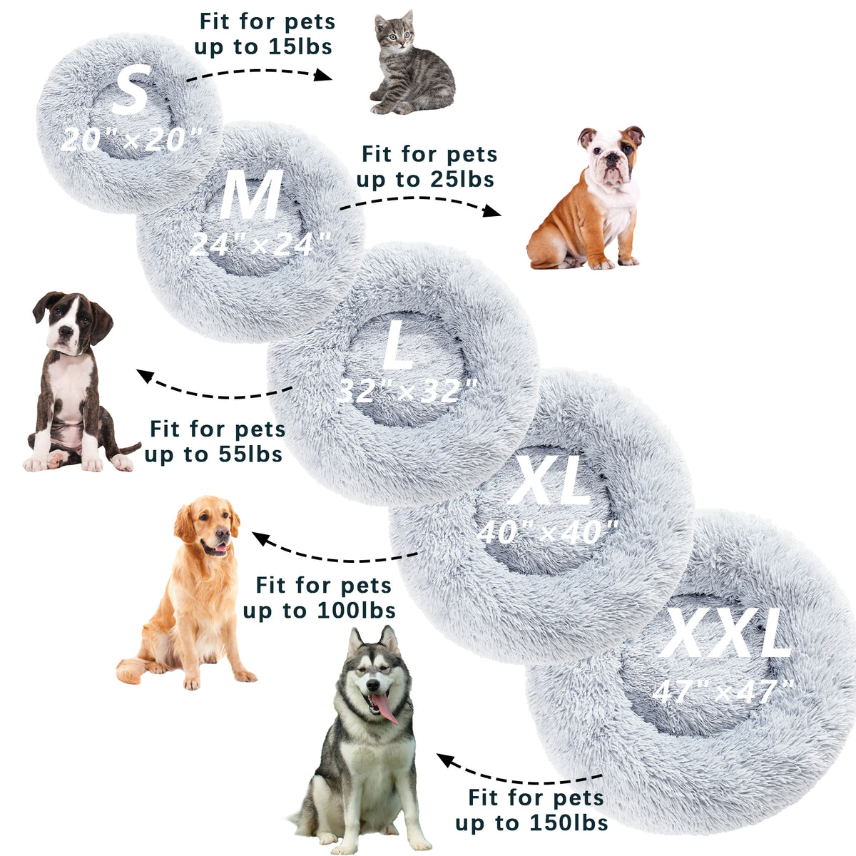 Premium Plush Donut Dog Bed - Warm, Soft, and Washable Pet Cushion for Dogs and Cats - Available in Small and Large Sizes