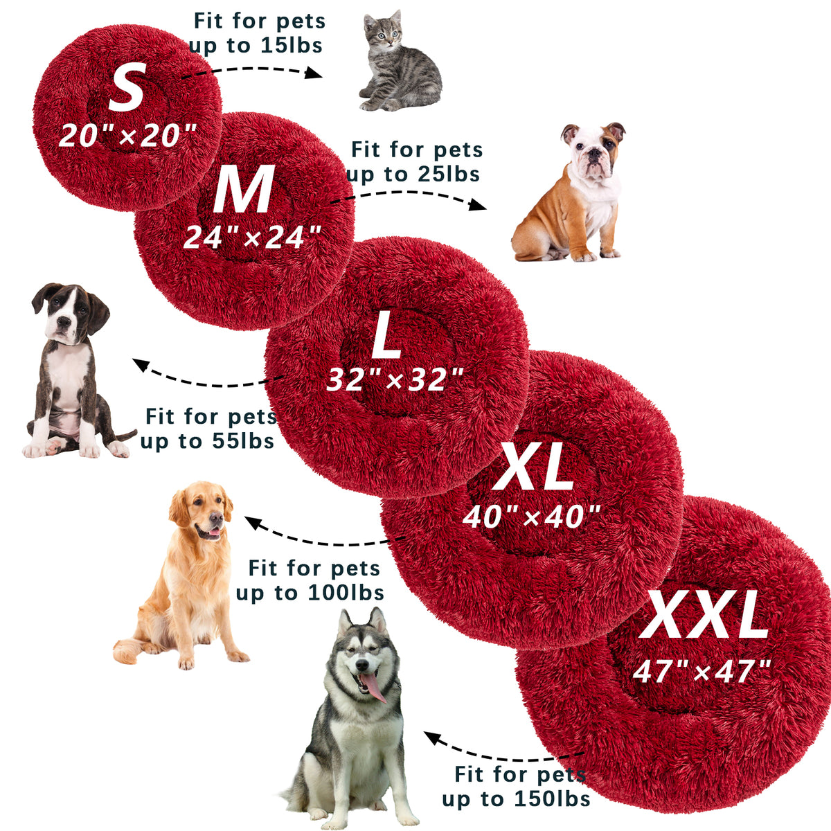 Premium Plush Donut Dog Bed - Warm, Soft, and Washable Pet Cushion for Dogs and Cats - Available in Small and Large Sizes