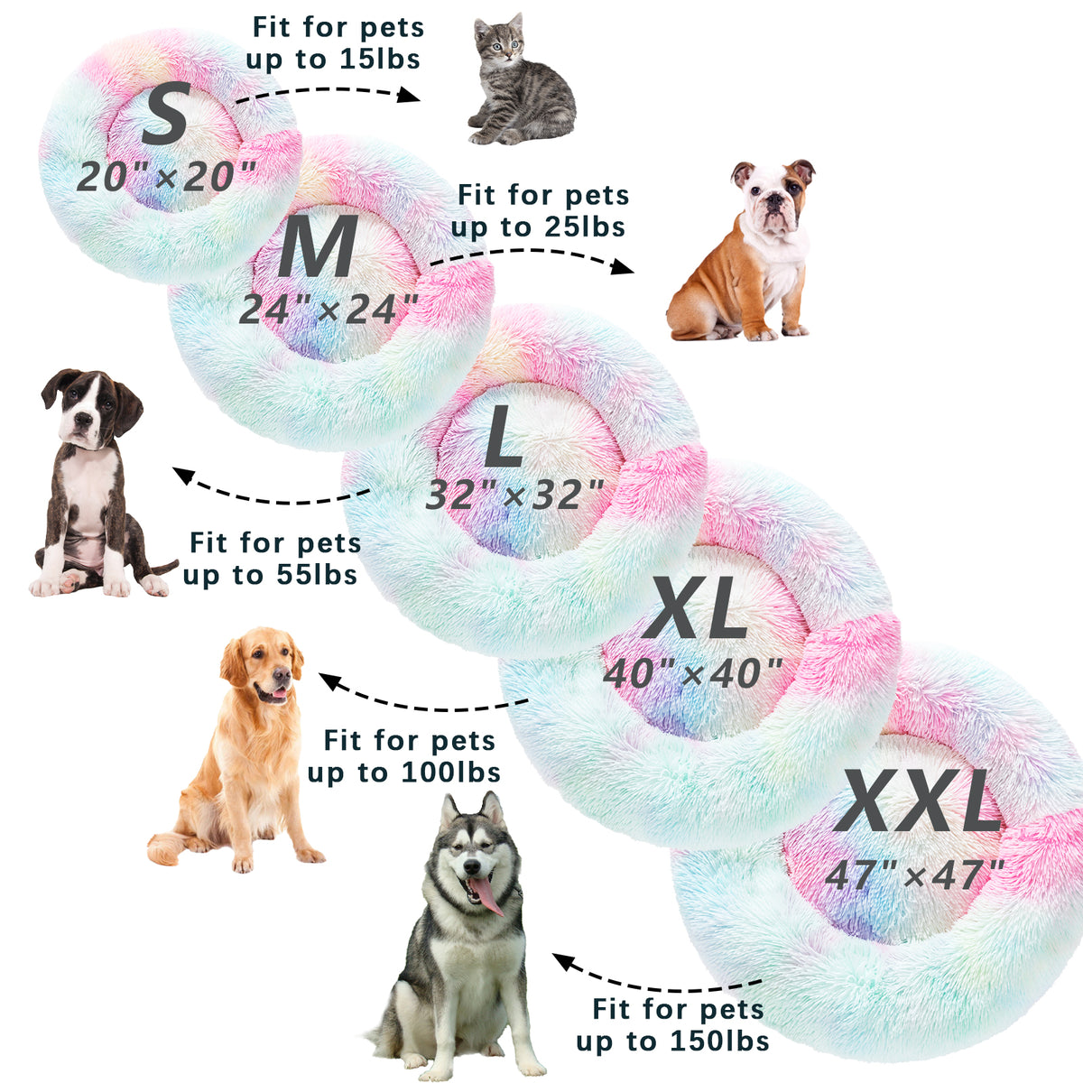 Premium Plush Donut Dog Bed - Warm, Soft, and Washable Pet Cushion for Dogs and Cats - Available in Small and Large Sizes