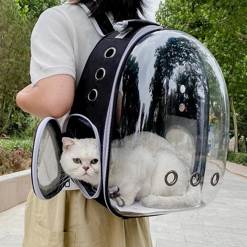 Transparent Pet Backpack Carrier - Breathable Space Capsule Design for Cats and Small Dogs