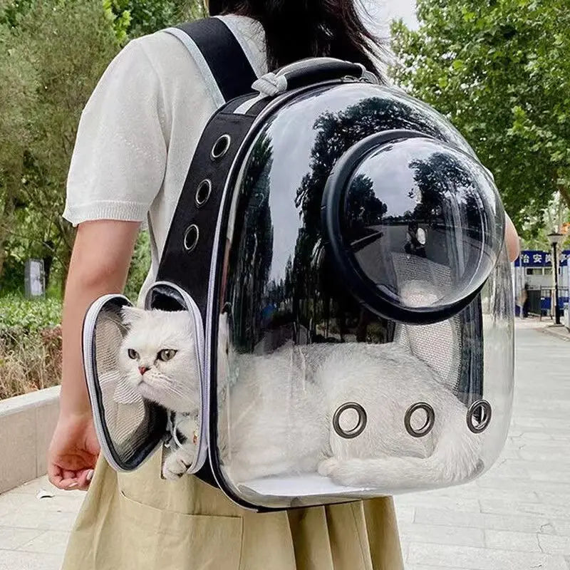 Transparent Pet Backpack Carrier - Breathable Space Capsule Design for Cats and Small Dogs