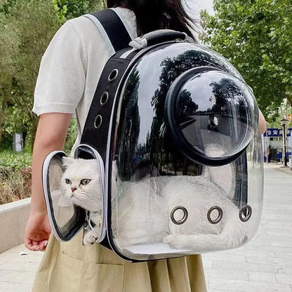 Transparent Pet Backpack Carrier - Breathable Space Capsule Design for Cats and Small Dogs