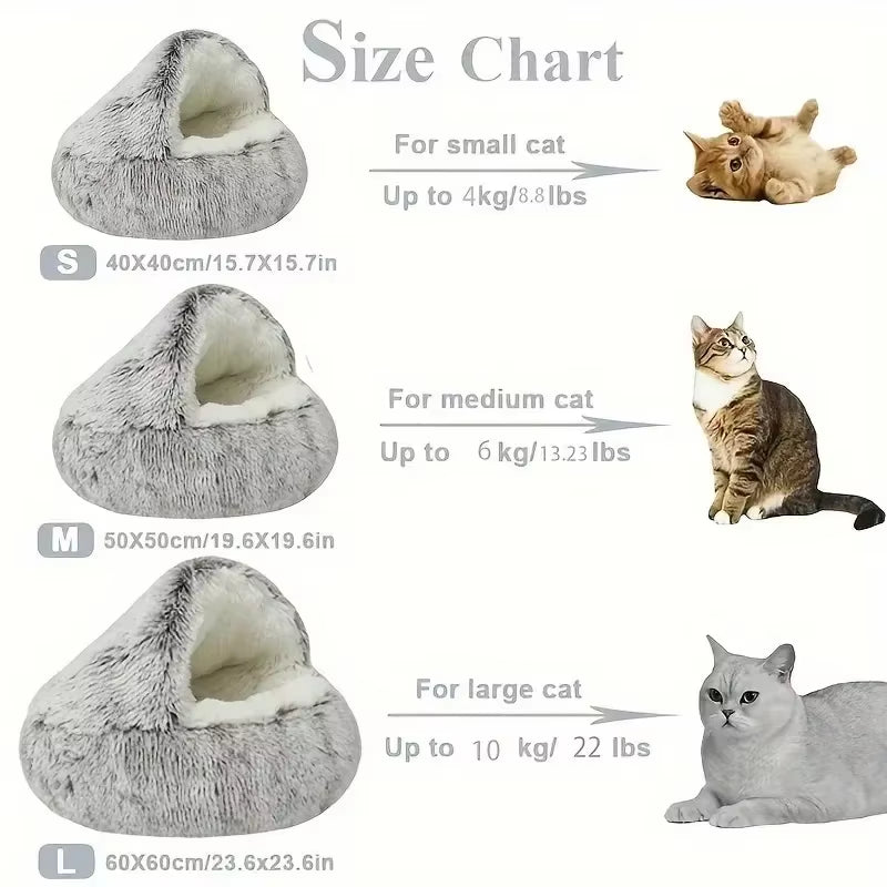 Dual-Function Winter Plush Pet Bed with Cover - Round Cat and Dog Mattress for Small Pets