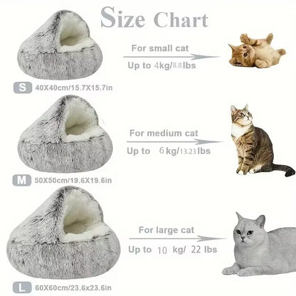Dual-Function Winter Plush Pet Bed with Cover - Round Cat and Dog Mattress for Small Pets