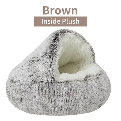 Dual-Function Winter Plush Pet Bed with Cover - Round Cat and Dog Mattress for Small Pets