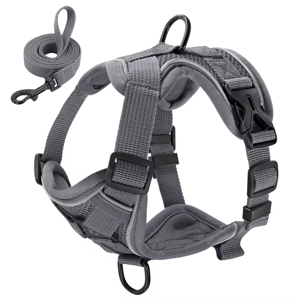 Reflective Mesh Nylon Dog and Cat Harness with Leash Set for Small to Medium Breeds, including Bulldogs and Pugs